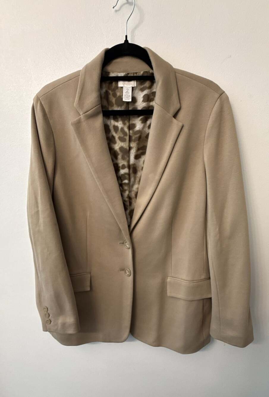 Chico's Tan Blazer with Leopard Animal Print Lining Size 2